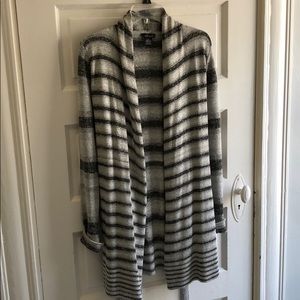 Long gray, white, and black Willi Smith sweater.